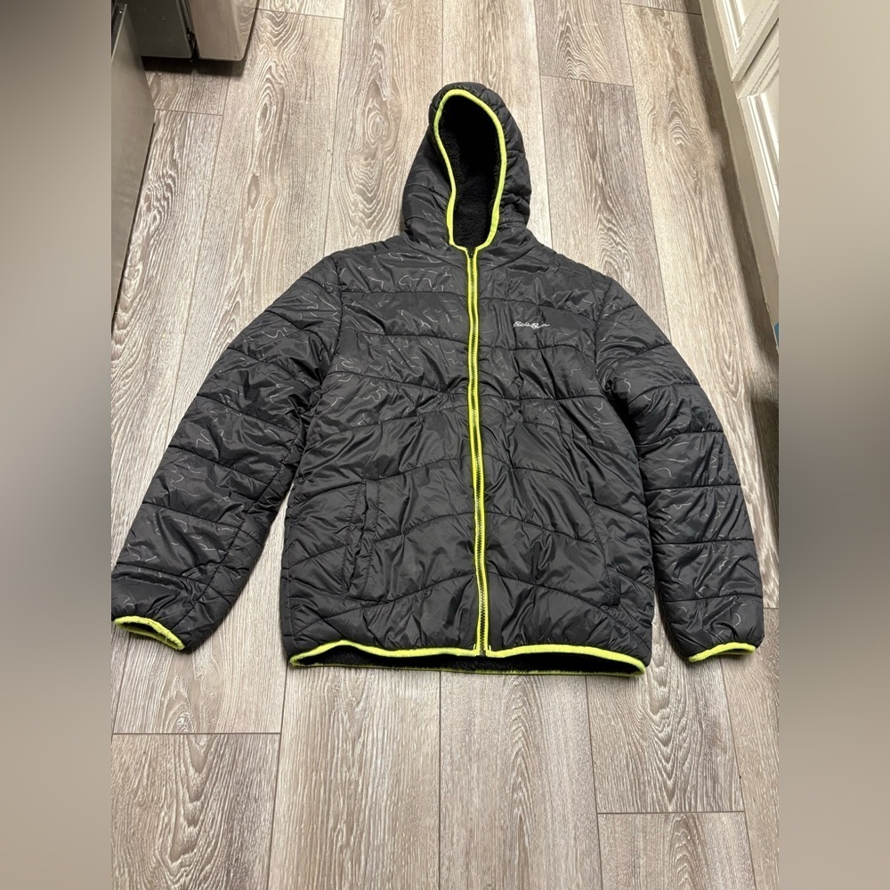 Eddie Bauer Black Puffer Jacket with Neon Accents for youth